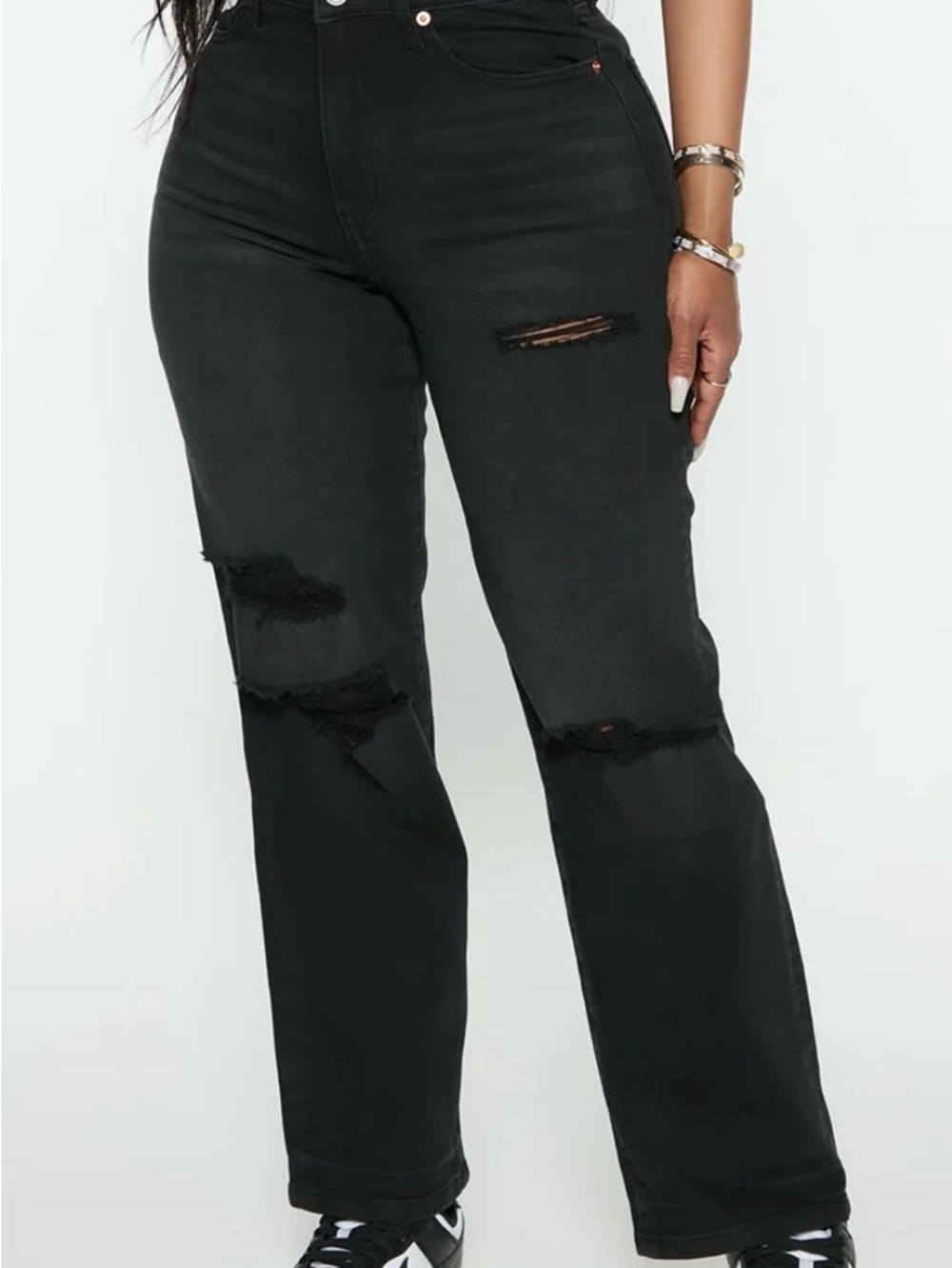 Fashion Nova Black Straight Leg Ripped Jeans
